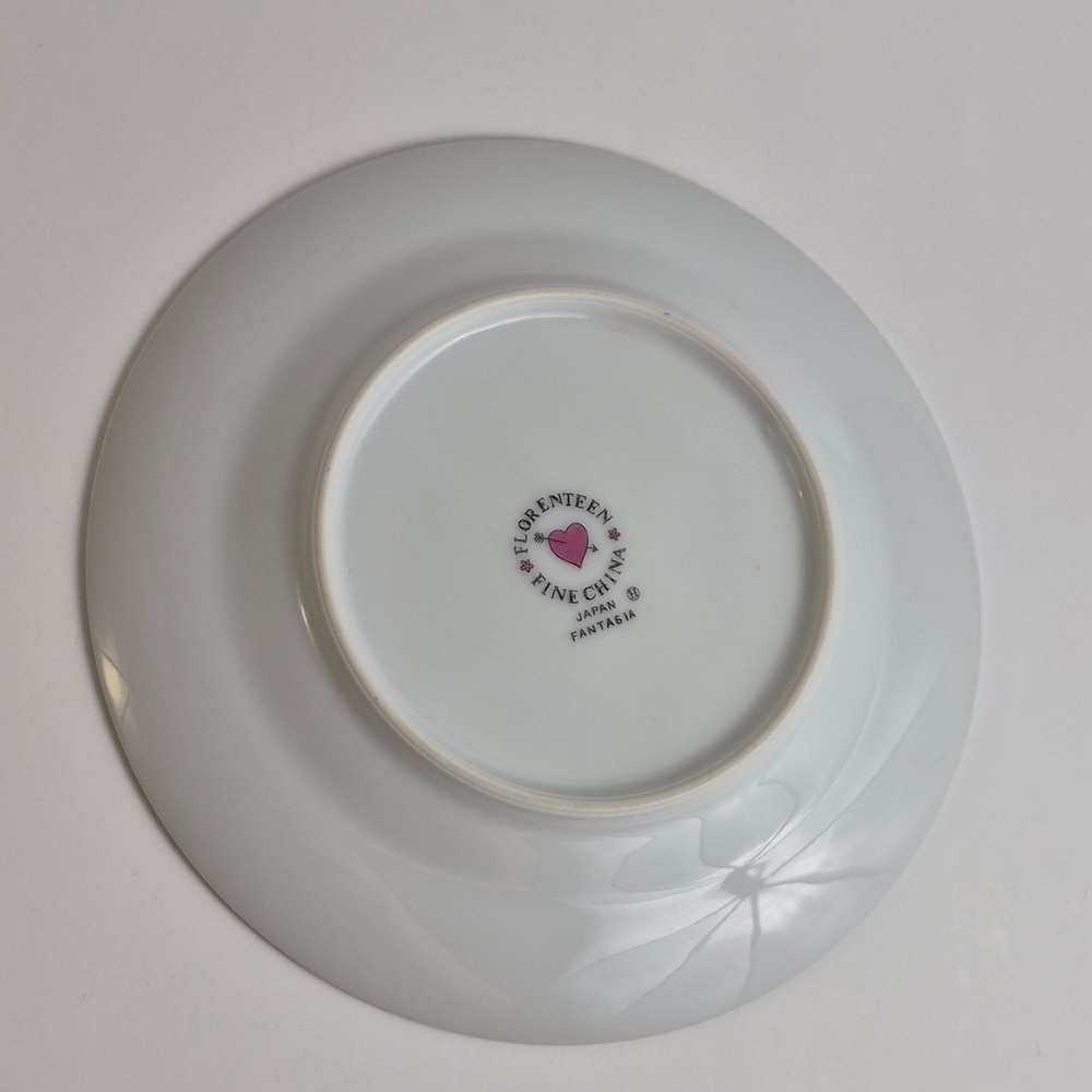 VINTAGE Florenteen Fine China Fantasia Plate Floral Pink Blue Silver Rim Japan - Picture 7 of 8